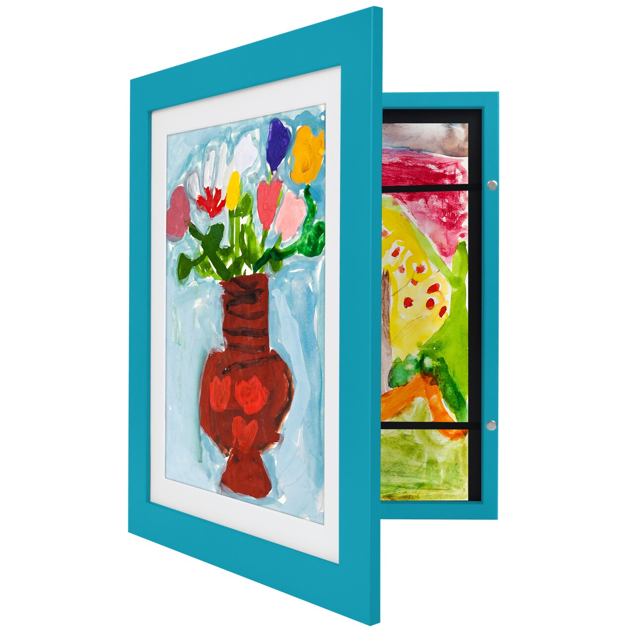 Americanflat 10x12.5 Kids Art Frame - 8.5x11 with Mat or 10x12.5 without Mat - Kids Artwork Frame - Magnetic Frame Closure - Shatter Resistant Glass - Hanging Hardware